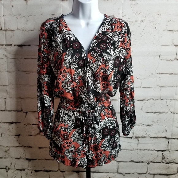 H M Pants H M Floral Long Sleeve Shorts Romper Multicolor Poshmark